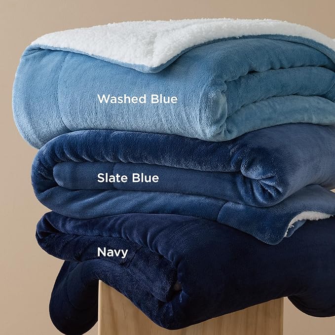 Bedsure GentleSoft Sherpa Fleece Throw Blanket for Couch - Thick and Warm Throw for Women and Men, Soft Fuzzy Plush Blanket for Winter, Washed Blue, 50x60 Inches