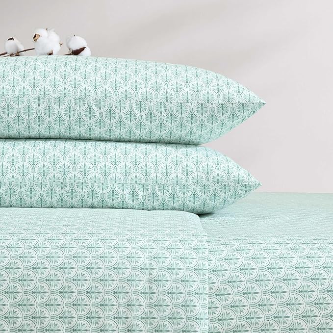 Tommy Bahama - Queen Sheet Set, Super Soft Cotton Percale Bedding with Matching Shams, Tropical Bedding Set, Oeko-Tex Certified (Coastal Batik Green, Queen)