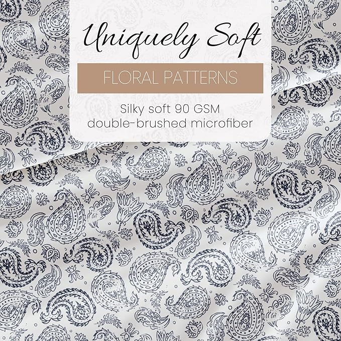 Linen Market Double-Brushed Patterned Microfiber California King Sheet Set 4 Piece – OEKO-TEX Certified Ultra Soft & Wrinkle-Free - 16" Deep Pocket Sheets Easy Care Cal-King Size - Coarse Paisley Navy