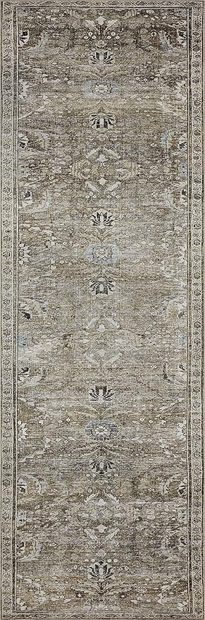 Loloi Layla Collection LAY-13 Antique/Moss 2'-6" x 7'-6" .13" Thick Runner Rug, Soft, Durable, Vintage Inspired, Distressed, Low Pile, Non-Shedding, Easy Clean, Printed, Living Room Rug