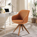 Zouron Mid Century Modern Accent Chair with Oak Wood Legs, Upholstered Swivel Chair No Wheels, Side Accent Armchair Vanity Chair for Small Space Home Office Living Room Bedroom, Caramel