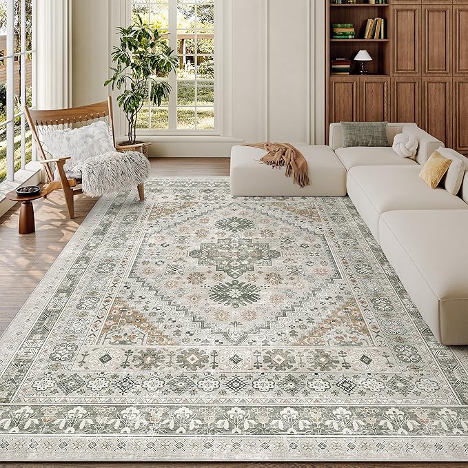 zesthome 5x7 Area Rugs - Ultra-Thin Washble Rug, Stain Resistant Anti Slip Backing Rugs for Living Room,Bedroom, Vintage Home Decor Area Rug (Brown/Grey,5'x7')
