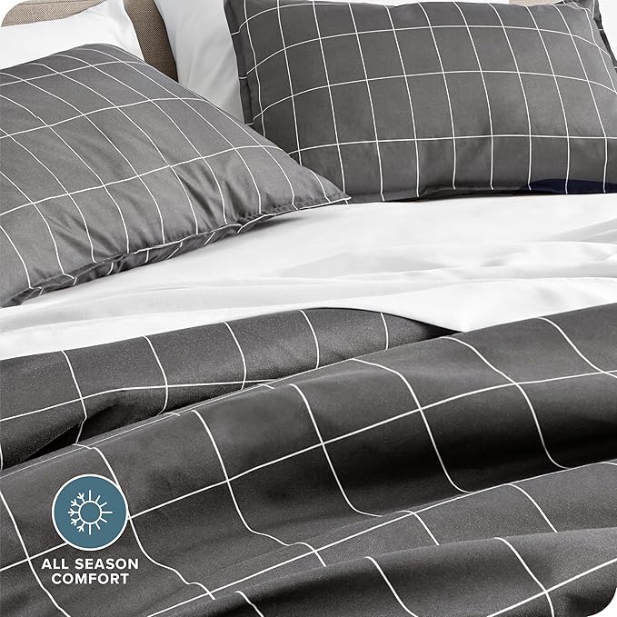 Bare Home Bedding Duvet Cover King Size - Premium 1800 Super Soft Collection - Lightweight, Cooling - Soft Breathable Bedding Duvet Cover (King, Grid - Grey/White)