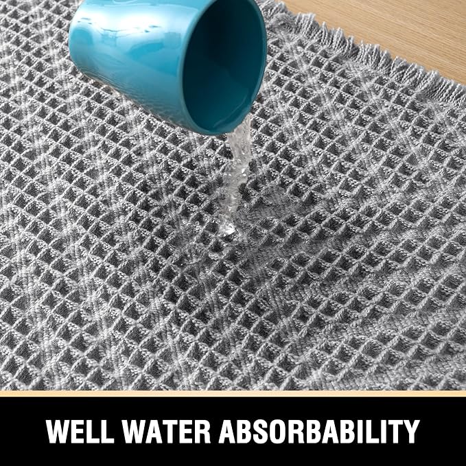 H.VERSAILTEX Waffle Bath Mat Super Absorbent Boho Bath Mat Non Slip Bath Rugs for Bathroom Floor Machine Washable Dry Fast Bathroom Rugs with Tassels, 17" x 24", Dove