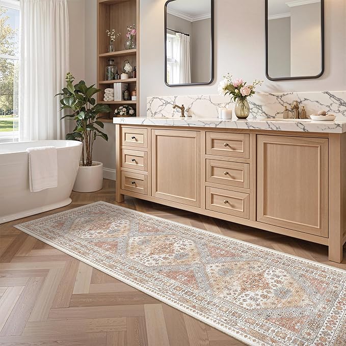 zesthome Washable Runner Rug 2.5x8 - Stain Resistant Entryway Rugs, Ultra-Thin Kitchen Rug, Anti Slip Backing Runner Rugs for Entrance Laundry Room Indoor Hallway (Orange,2.5'x8')