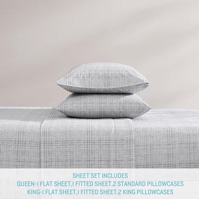 Tommy Bahama - King Sheets, Washed Percale Cotton Bedding Set, Soft & Breathable Bedroom Decor with Deep Pockets (Raffia Linen Grey, King)