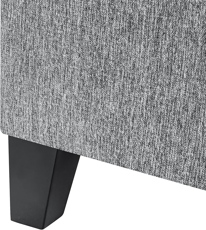 Adeco 17" Square Ottoman with Storage, Small Grey Storage Ottoman Foot Rest with Hinged Lid & Solid Wood Legs, Linen Fabric Foot Stool for Living Room & Bedroom