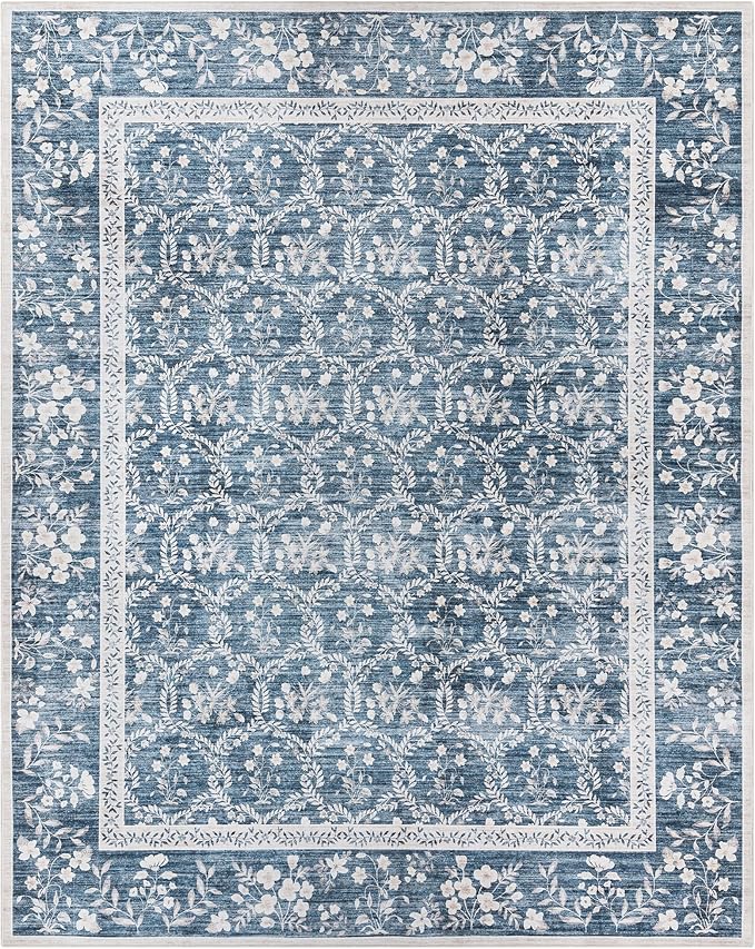 Gertmenian Indoor Boho Area Rug | Home Decor for Entryway, Bedroom, Living Room, Office, Kitchen | Non Slip, Soft, Printed Accent Rugs | Vela, Navy, 6x9 Medium, 24618