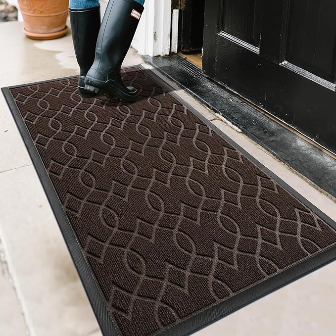 Yimobra Large Door Mat 47x24, All-Season Waterproof Doormat Outdoor Entrance, Heavy Duty Non-Slip Outside Door Mat for Garage Patio Proch Entryway Indoor, Easy Clean, Coffee