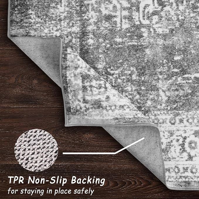 vivorug Runner Rug 2'x8' Vintage Washable Non-Slip Runners for Hallways Kitchen Entryway Laundry Room Carpet Hallway Runner Grey
