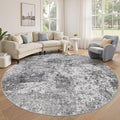 8ft Round Area Rug Living Room Rugs - 8x8 Washable Large Soft Indoor Neutral Modern Abstract Low Pile Rug Carpet for Bedroom Dining Room Farmhouse Home Office - Grey