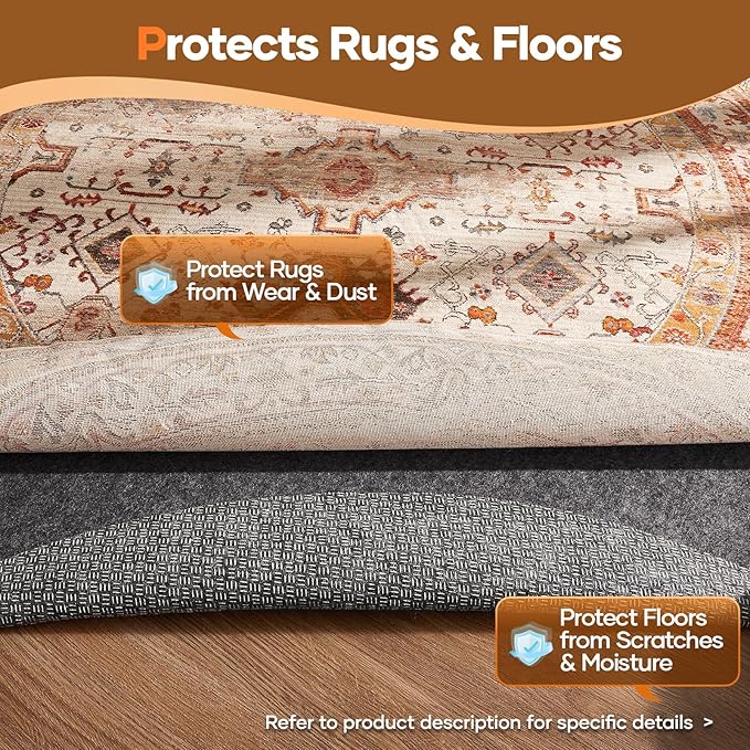 Veken 5 Ft Round Non Slip Cushioned Rug Pad Gripper, Felt and Silicone Backing, 1/4 inch Thick Carpet Liner for Hardwood Floors and Finishes, Under Area Rugs Anti Skid Mat, Keep Rugs Safe and in Place