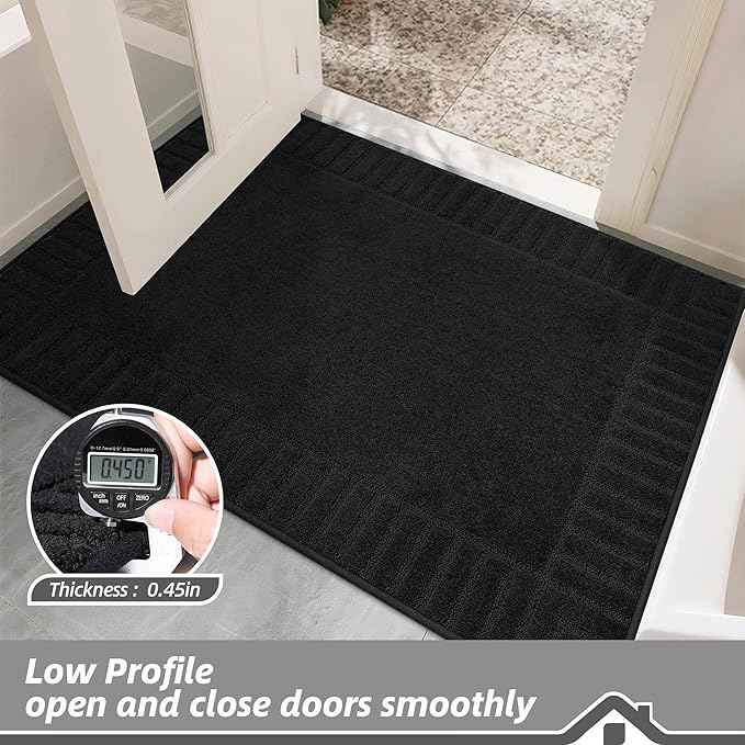 BEQHAUSE Door-Mat-Non-Slip Dirt Trapper Door Mats Low-Profile Front Door Mat Absorbent Floor Mats for Entryway Washable Mud Resistant Home Entrance Doormat, Black, 24"x60"