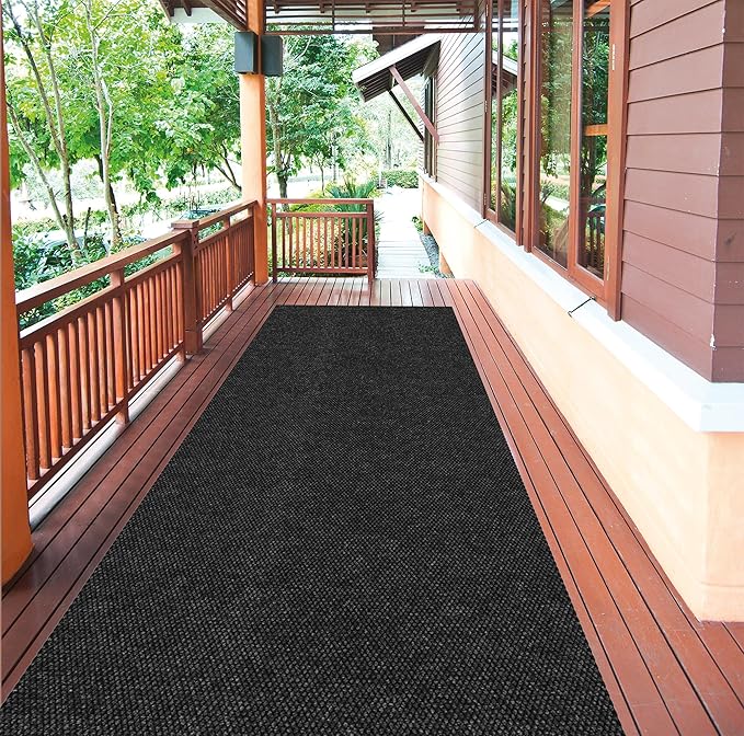 Ottomanson Commercial Scrape Rib Entry Mat – Heavy Duty Ribbed Floor Mat for High Traffic – Non Slip Rubber Back, Waterproof – Indoor Outdoor Use for Offices, Schools, Lobbies, 2' x 16', Black