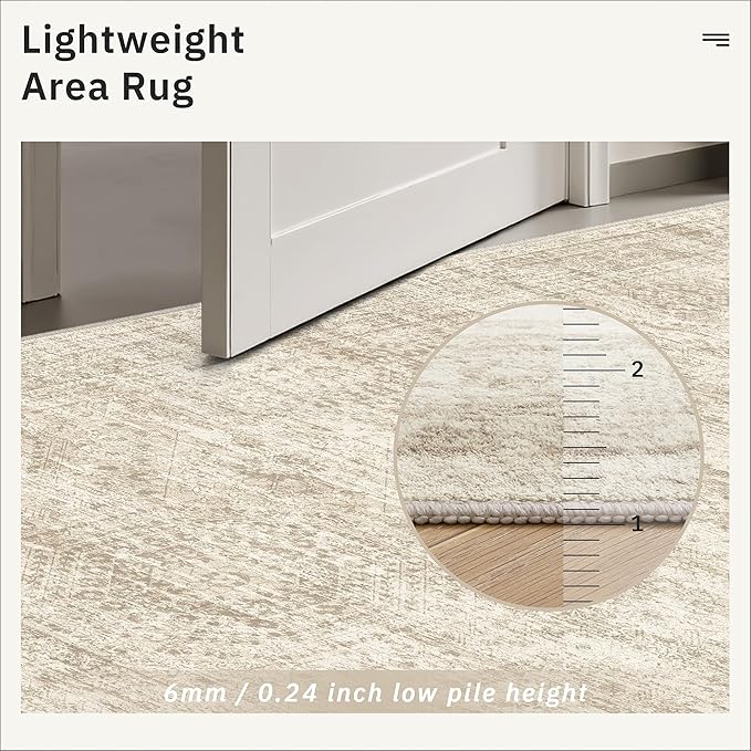 7x9 Area Rug for Living Room Washable Abstract Vintage Soft Thin Indoor Floor Non-Slip Carpet for Bedroom Dining Room Beige
