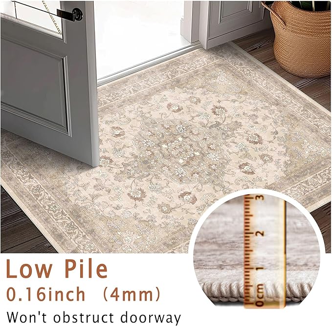 vivorug 8x10 Neutral Area Rugs for Living Room, Non-Slip Backing Washable Rug 8x10, Beige Large Area Rug Soft Carpet for Bedroom Dining Room, Vintage, Easy Clean, Durable, Low Pile Rug Under Table