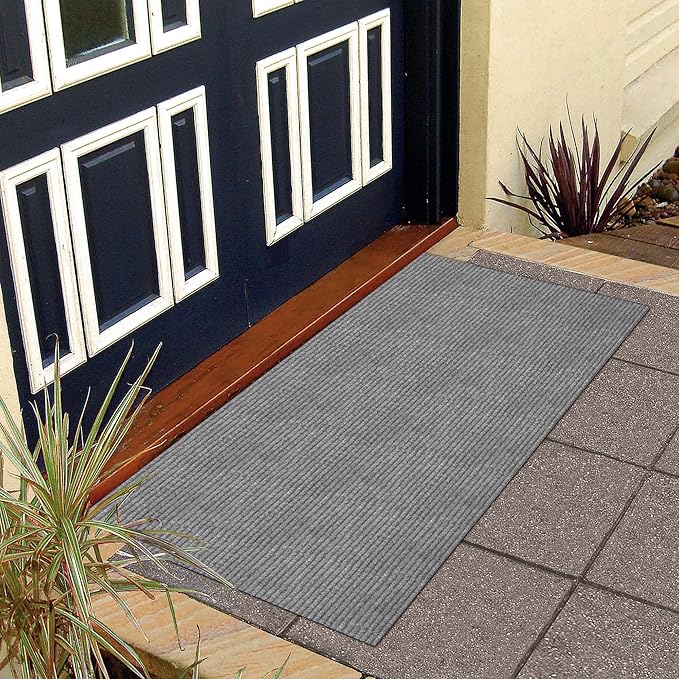 Ottomanson Mud Mat 2'7" x 4' Entryway Rug - Non-Slip Scraper Doormat for Muddy Paws, Dirt Trapping Indoor/Outdoor Mat for High-Traffic Areas, Kitchen, Garage, Patio, Gray
