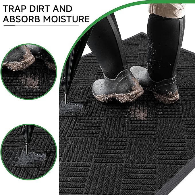 Front Door Mat, Heavy Duty Indoor Outdoor Doormat, 72" x 24" Low Profile Outdoor Mats for Home Entrance, Stain and Fade Resistant Welcome Mat Ideal for High Traffic Area, Diamond Black