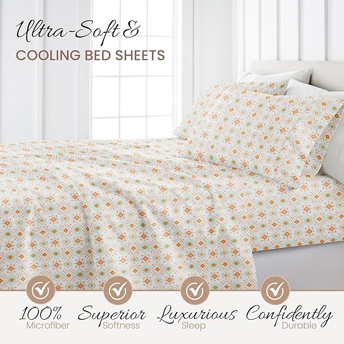 Linen Market 3 Piece Twin Bedding Sheet Set (Aztec Coral) - Sleep Better Than Ever with These Ultra-Soft & Cooling Bed Sheets for Your Twin Size Bed - Deep Pocket Fits 16" Mattress