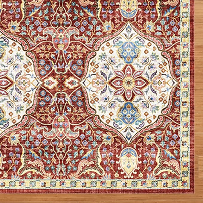 Gertmenian Indoor Bohemian Area Rug - 9x13 Extra Large, Non-Shedding, Ideal for High Traffic in Living Room, Bedroom, Entryway - Moroccan, Red, 26842