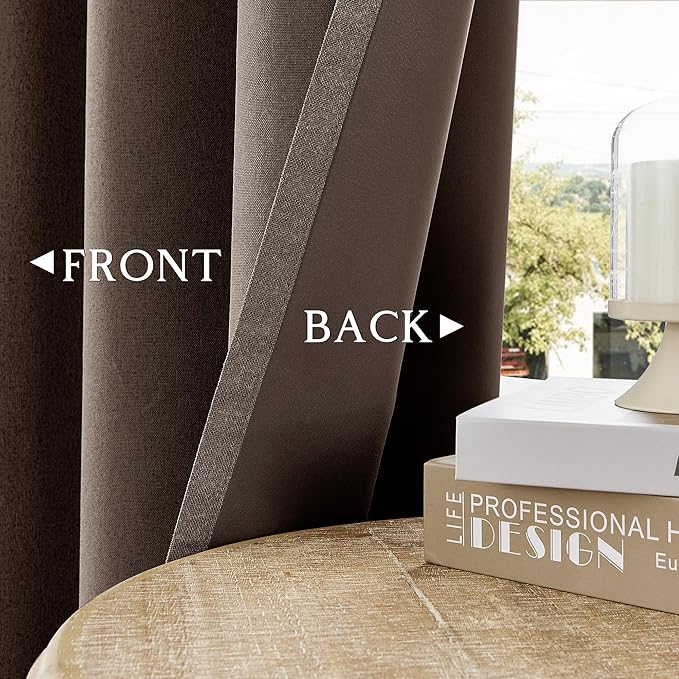 ChrisDowa 100% Blackout Brown Solid Curtains 108 Inches Long 2 Panels for Bedroom Living Room,Farmhouse Room Darkening Thermal Insulated Soundproof Grommet Top Window Treatment Drapes,52x108
