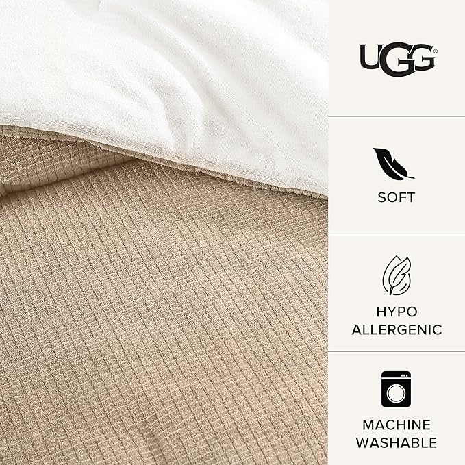 UGG Full/Queen Comforter Set 5 Piece Bed in a Bag with Throw Blanket, Decorative Pillow, Shams, Reversible Hypoallergenic Washable Luxury Warm Fluffy Bedding Set, Brown Birch (Remina)