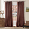 Brick Brown Pinch Pleated Blackout Linen Curtains 120 Inches Long for Living Room Bedroom 2 Panels Room Darkening Thermal Insulated Red Chestnut Country Farmhouse 100% Black Out Window Curtain Drapes