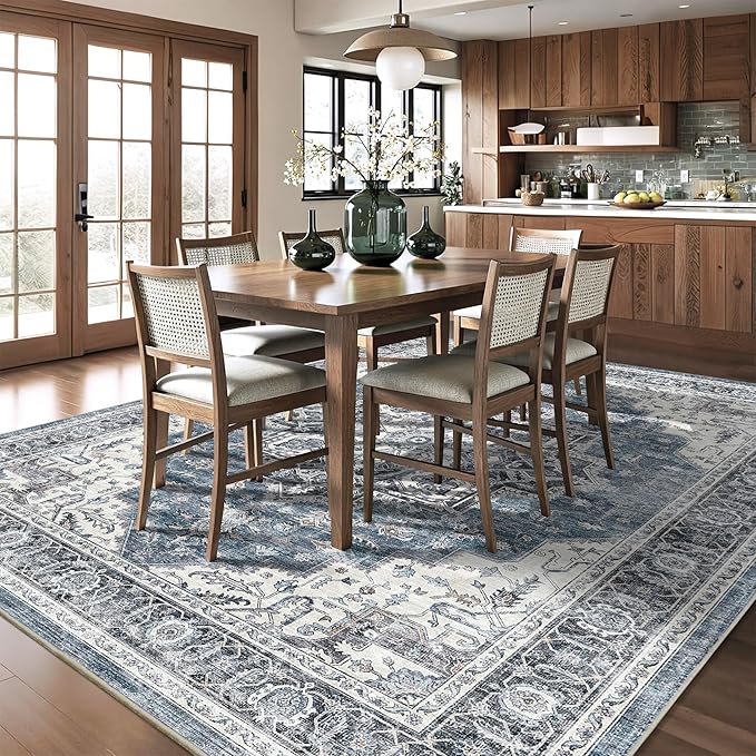 8x10 Area Rugs for Living Room Ultra-Soft Washable Rug Vintage Distressed Boho Area Rug, Non-Slip Low Pile Stain Resistant Carpet for Bedroom Dining Room Kitchen Office