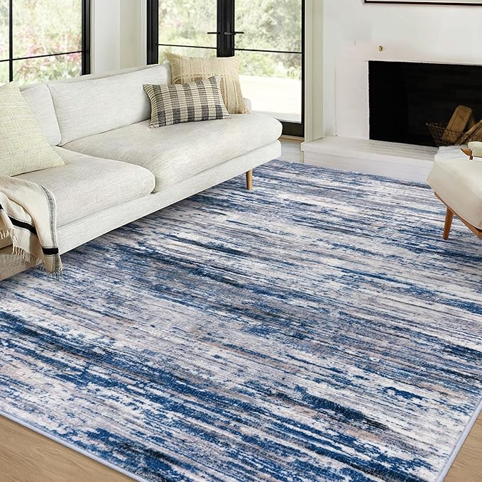 6x9 Modern Abstract Area Rug for Bedroom, Navy Blue Gray Neutral Multi Large Super Soft Washable Rug with Non-Slip, Non-Shedding Rugs for Living Room, Indoor Door Mat for Office Home Décor