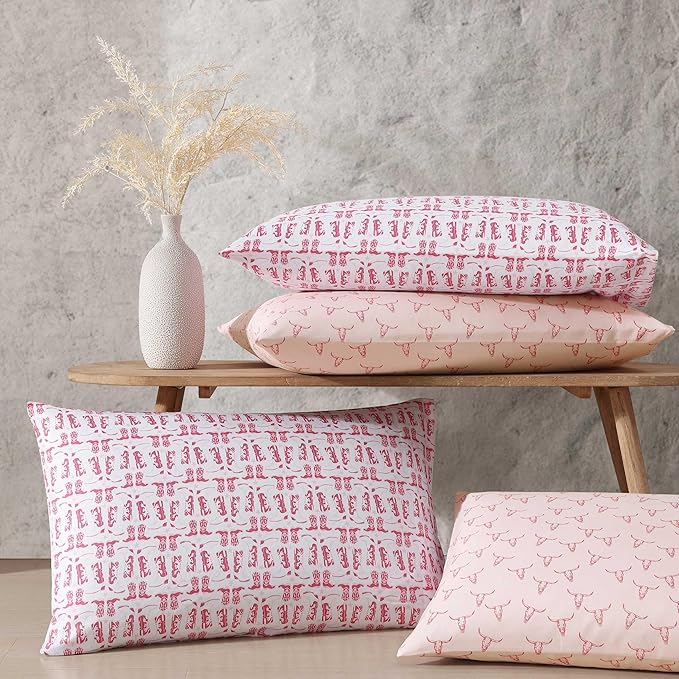 Wrangler - King Bed Sheets, Ultra-Soft & Lightweight Bedding with Matching Pillowcases, Lightweight Bed Set for All Season Comfort, Oeko-Tex Certified (Steer Skulls Pink)