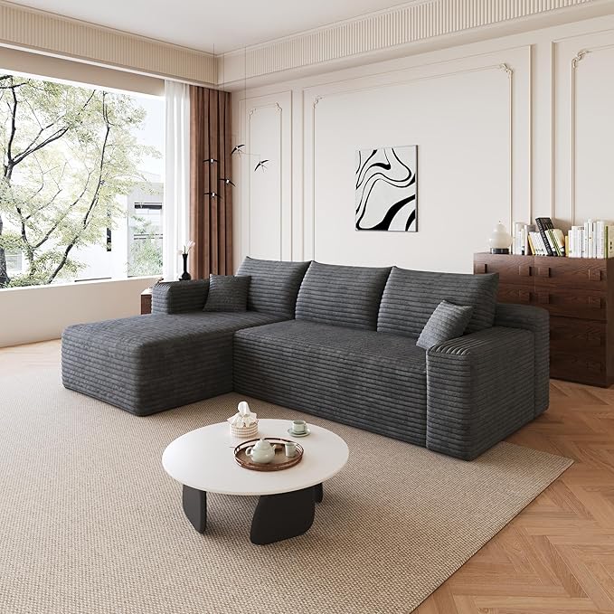 96" Sectional Couches for Living Room Modern Modular Sofa with L-Shape Couchs Upholstered Boneless Couch Deep Seat Sectional Couch with Chaise (Dark Grey, 96" Left Facing Chaise+2Seaters)