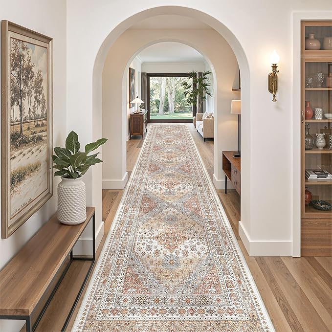 zesthome Washable Runner Rug 2.5x14 - Stain Resistant Entryway Rug,Ultra-Thin Kitchen Rugs, Anti Slip Backing Runner Rugs for Entrance Laundry Room Indoor Hallway (Orange,2.5'x14')