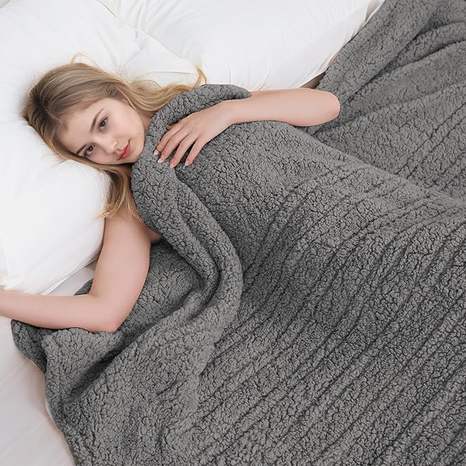 Electric Heated Blanket 6 Heating Settings & 1-10H Auto Off Twin 62×84 Double Sided Plush Sherpa Ultra-Soft Warm Thick, Machine Washable, Fast Heating, Home Office Light Gray