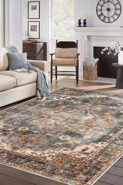 Keen Home Design 10x14 Rug - Machine Washable Area Rug with Non-Slip Backing, Ideal for Living Room, Dining Room, Bedroom - Vintage, Easy Clean, Durable, Low Pile Rug - (9'7" x 14')