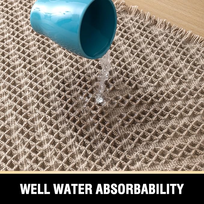 H.VERSAILTEX Waffle Bath Mat Super Absorbent Boho Bath Mat Non Slip Bath Rugs for Bathroom Floor Machine Washable Dry Fast Bathroom Rugs with Handmade Tassels, 24" x 36", Irish Cream