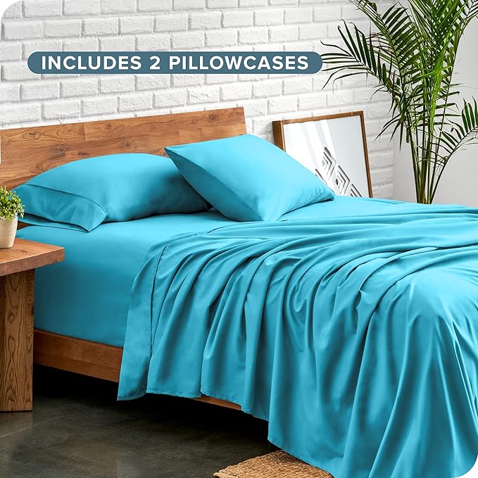 Bare Home Hotel Luxury Twin XL Sheet Set, Extra Soft - 4 Piece Set - Deep Pockets - Easy Fit - Cooling & Breathable - Wrinkle, Fade, Stain Resistant - Includes 2 Pillowcases (Twin XL, Aqua)