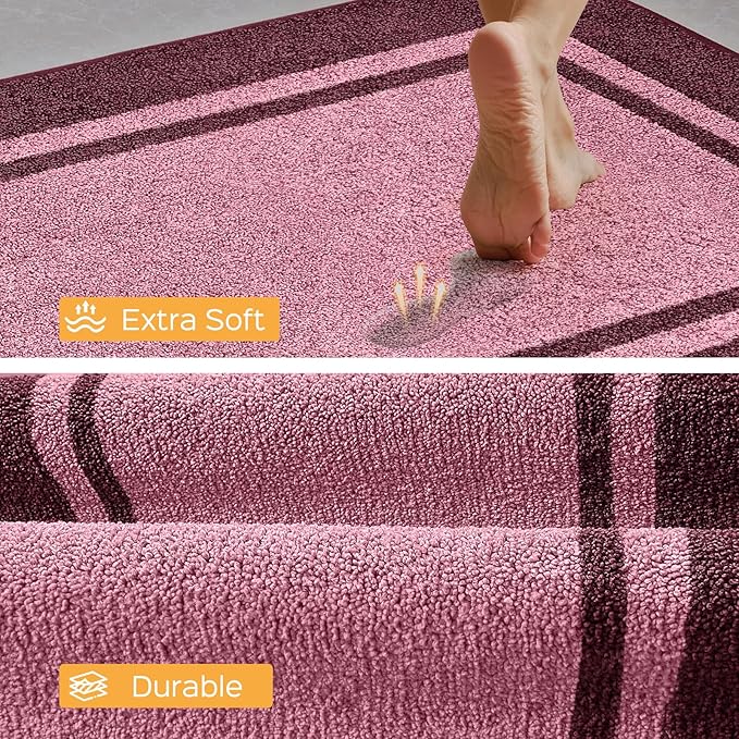 Kitchen Rugs 24" x 36", Non-Slip Machine Washable Kitchen Runner Rugs Floor Mats, Absorbent Comfort Standing Mats for Kitchen, Sink, Laundry and Hallway, Pink & Burgundy Red