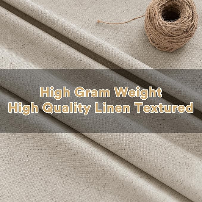 PrinceDeco Nature Linen Curtains 100% Back Out Curtains for Living Room/Bedroom 84 Inch Length Burlap Fabric Thermal Insulated & Light Blocking Nickel Grommet Window Drapes Set of 2,Heathered Linen