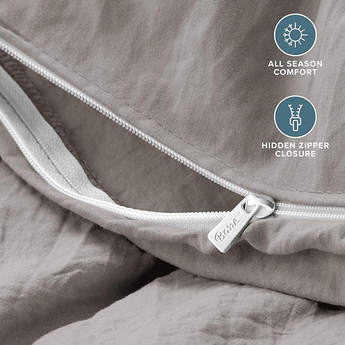 Bare Home Microfiber Duvet Cover Set - Ultra Soft Washed Microfiber - Oversized Queen Size - Linen-Like Look - Easy Care - Breathable Fabric - Our Softest Duvet Cover Set (Oversized Queen, Frost Grey)