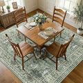 Area Rugs Square 7ft Washable Non-Slip, Floral Vintage Distress Print Pattern Medallion Carpet for Living Room Bedroom Dining Room, Dark Green Gray