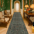 Dark Green Washable 3x20 Extra Long Runner Rug for Hallway Non Slip, Large Kitchen Indoor Floor Rugs for Entryway Hall Way, Soft Stain Resistant Low Pile Vintage Floral Carpet
