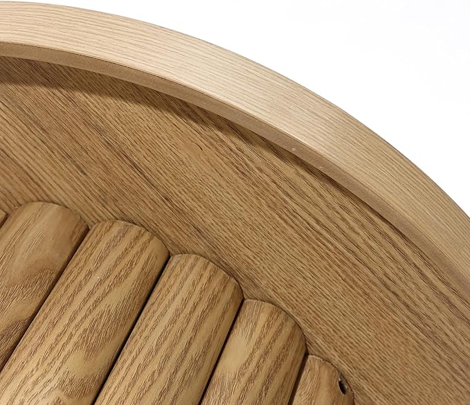 LuxenHome End Table, 23.6" Wide Brown Wood Fluted Round Coffee Table Modern Side Table for Living Room Round Wood Accent Table Bedroom Small Table