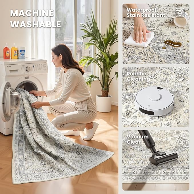 zesthome 2x6 Runner Rug for Hallways, Machine Washable Rug, Non Slip Vintage Low Pile Runners, Stain Resistant Runners for Entryway, Kitchen, Bathroom, Laundry Room, Corridor