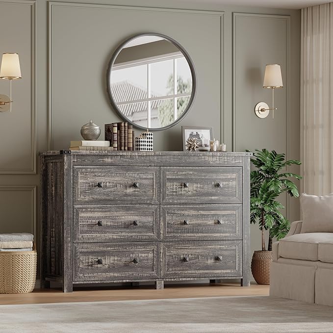 6-Drawer Dresser, Modern Wooden Storage Chest of Drawers, Dresser TV Stand, Wood Drawer Organizer with Metal Handles for Bedroom, Living Room, Hallway