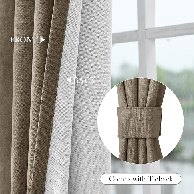 Macochico 100% Blackout Chenille Curtains Thermal Insulated Noise Reducing Velvet Draperies for Living Room Bedroom Hotel Palm Blackout Curtains Grommet Top with Tieback 84" Wx84 L 1 Panel