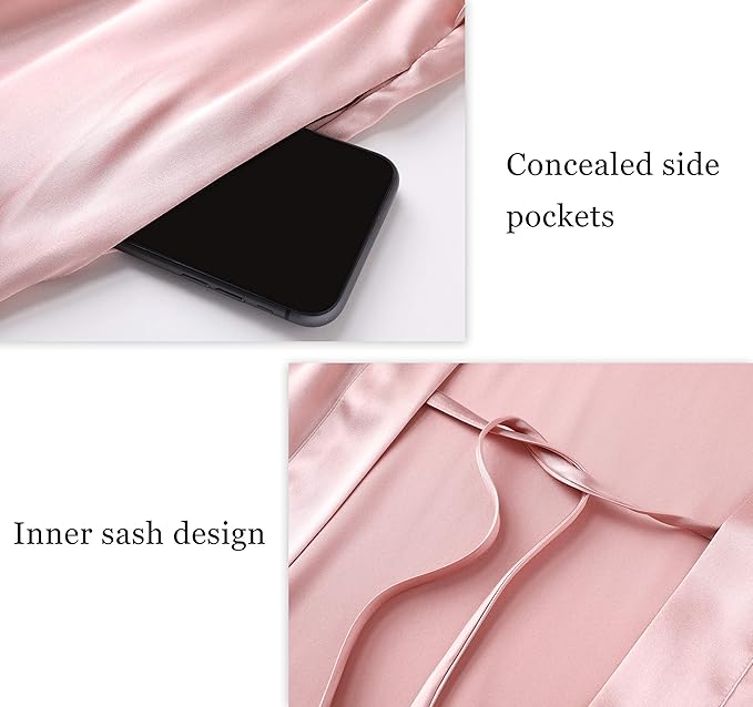 PRODESIGN Satin Kimono Robe Long Silky Bathrobe with Ostrich Feather Trim Sleepwear Wedding Bridesmaid Dressing Gown
