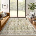 5x7 Area Rugs Green Orange Low Pile Indoor Washable Trendy Faded Style Rugs for Bedroom Living Room Dining Room Foldable Non-Slip Thin Print Mat