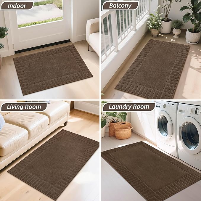 BEQHAUSE Door-Mat Non-Slip Front Doormat Low-Profile Entrance Mats for Front Door Entry Resist Dirt Washable Doormat Absorbent Entryway Door Mat,Brown,32"x48"