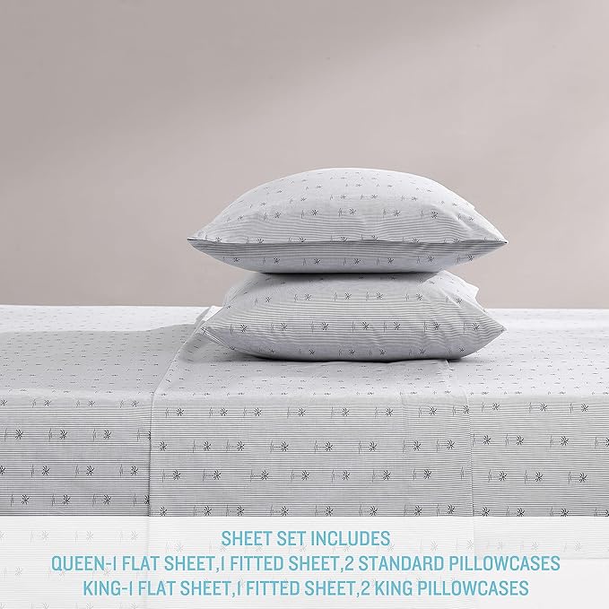 Tommy Bahama - Queen Sheet Set, Cotton Percale Bedding Set, Crisp & Cool, Stylish Bedding Set (Kew Palms Grey, Queen)