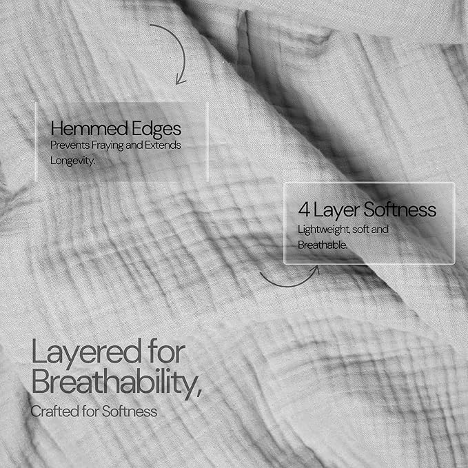 Salt Earth 100% Cotton Muslin Blanket, Gauze Blanket 80"X90" Queen, 4 Layered for Couch, Bed, Living Room,Lightweight, All Seasons Blankets & Throws, Easy wash,Nature & Skin Friendly(Scottish Grey)